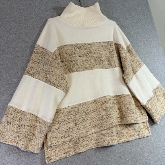 Anthropolgie Daily Practice Turtleneck Sweater S Beige Ivory Striped Pullover - Picture 2 of 8